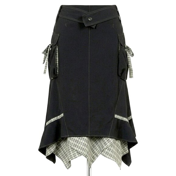 marie claire Dresses & Skirts - Marie Claire 🖤 Black Long Utility Asymmetric Skirt with plaid accent – Size 11